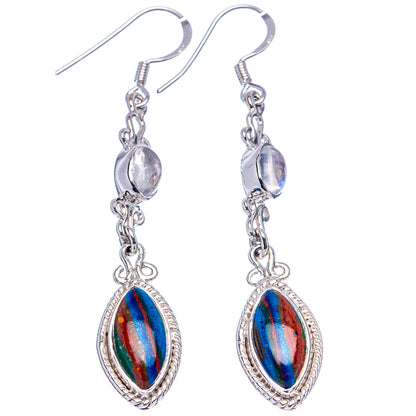 Premium Rainbow Calsilica, Rainbow Moonstone Earrings 2 1/8" (.925 Sterling Silver)