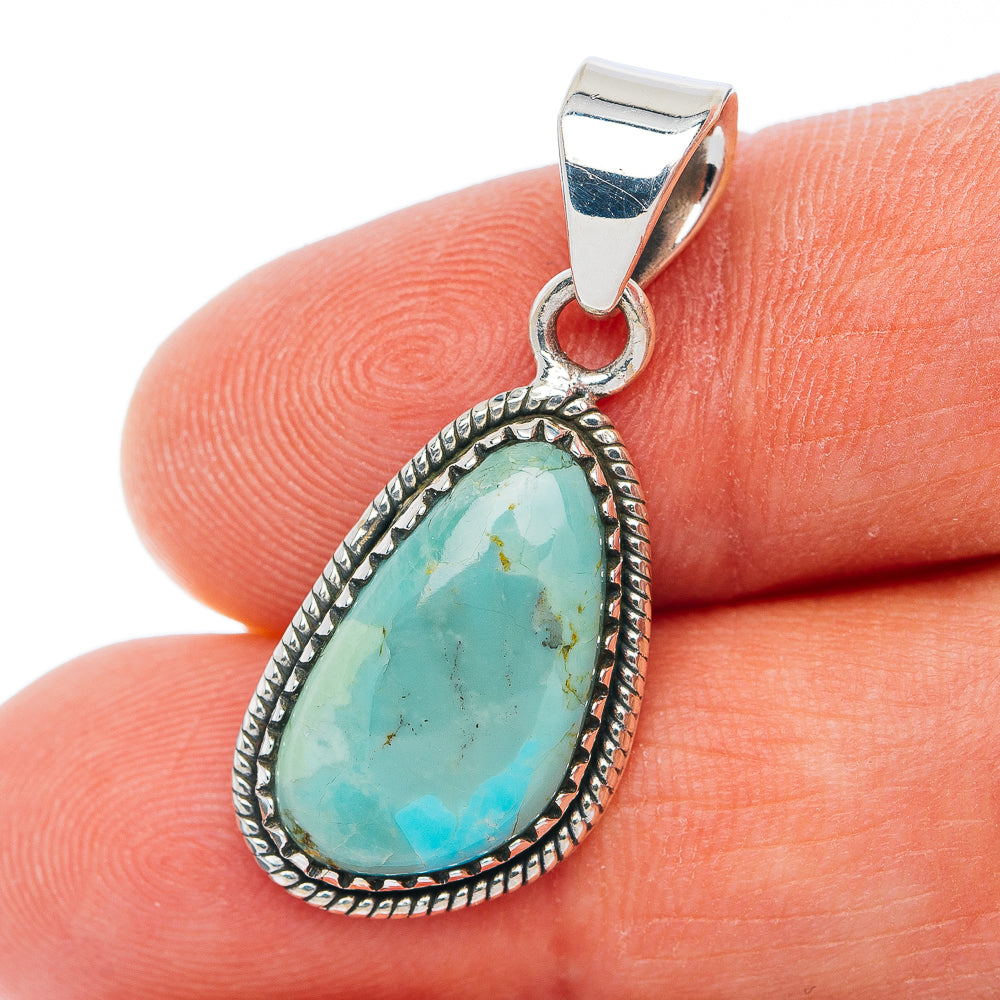 Exclusive Southwestern Style Kingman Turquoise Pendant 1 1/4" (.925 Sterling Silver)