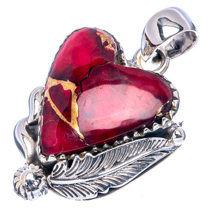 Red Dahlia Mohave Turquoise Heart Pendant 1 1/4" (.925 Sterling Silver)