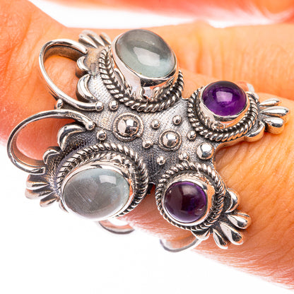 Large Aquamarine, Amethyst Ring Size 7.5 (925 Sterling Silver) R141675