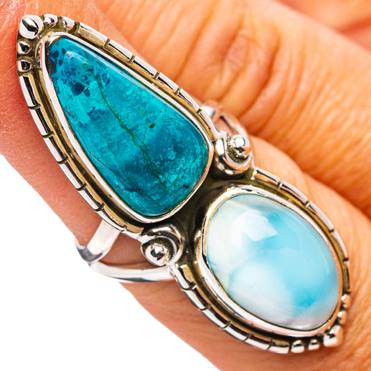 Sterling silver two-stone ring with large blue oval cabochons, one light and one teal