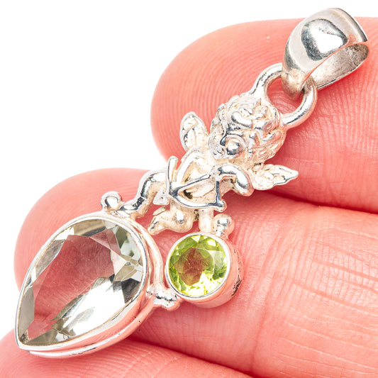 Faceted Green Amethyst, Peridot Angel Pendant 1 1/2" (925 Sterling Silver) P41123