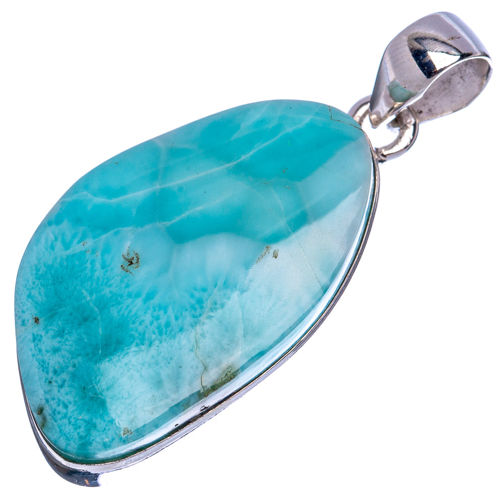 Oval larimar cabochon pendant in sterling silver bezel, with bail loop