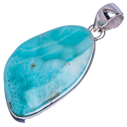 Oval larimar cabochon pendant in sterling silver bezel, with bail loop