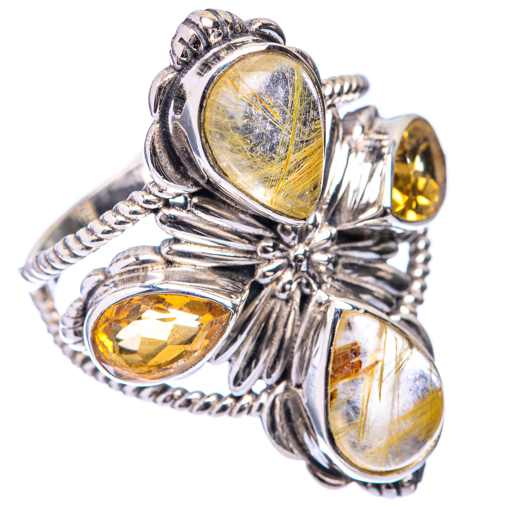 Large Rutilated Quartz, Citrine Ring Size 9.75 (925 Sterling Silver) R141617