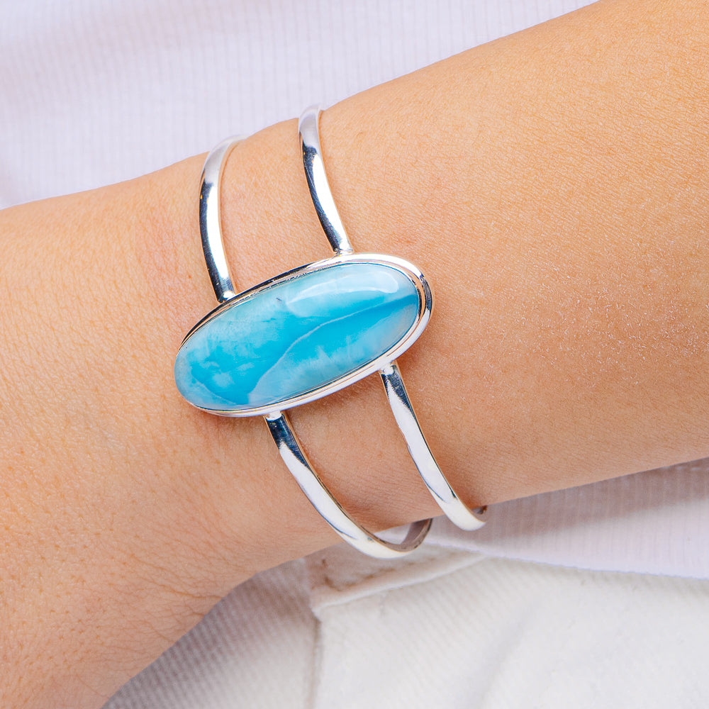 Larimar Cuff Bracelet Adjustable (.925 Sterling Silver)