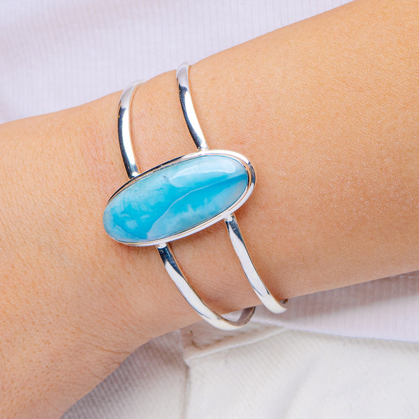 Larimar Cuff Bracelet Adjustable (.925 Sterling Silver)