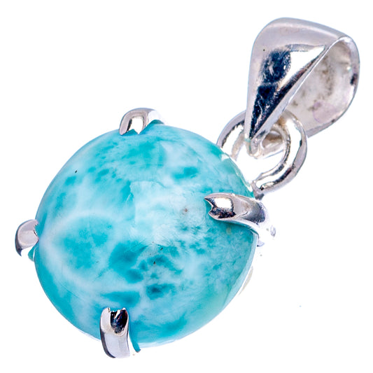 Larimar oval cabochon pendant in .925 sterling silver bezel and bail, blue stone