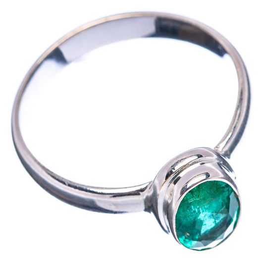 Sterling silver emerald ring with oval green gemstone, band side view