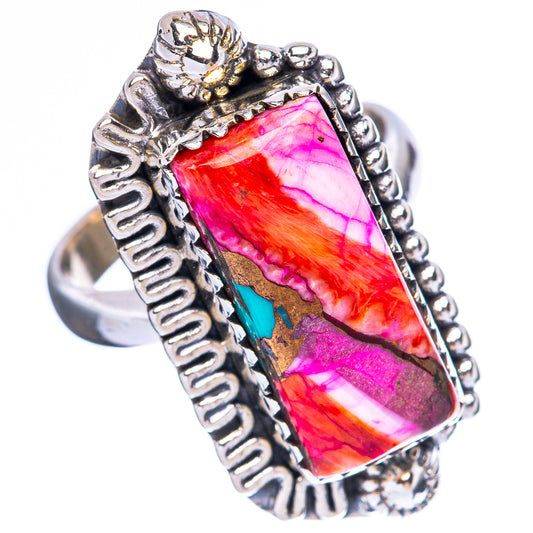 Kingman Pink Dahlia Turquoise Ring Size 6.75 (925 Sterling Silver) R3982