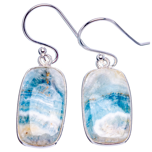 Sterling silver drop earrings with oval blue scheelite gemstone dangle, french hooks