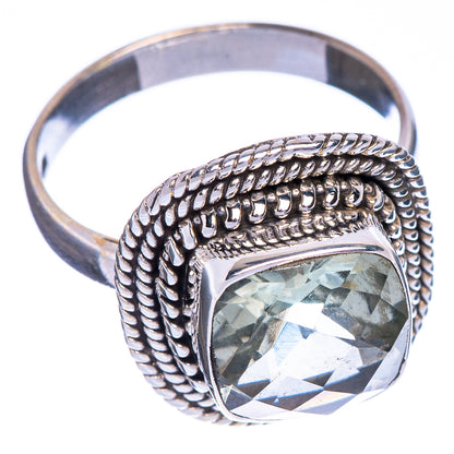 Faceted Green Amethyst Ring Size 8.5 (925 Sterling Silver) R147220