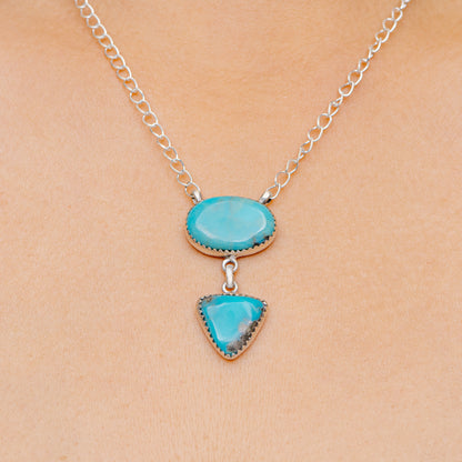 Southwestern Style Hachita Turquoise Necklace 21" (.925 Sterling Silver)