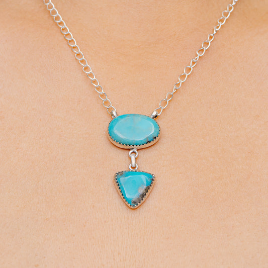 Southwestern Style Hachita Turquoise Necklace 21" (.925 Sterling Silver)