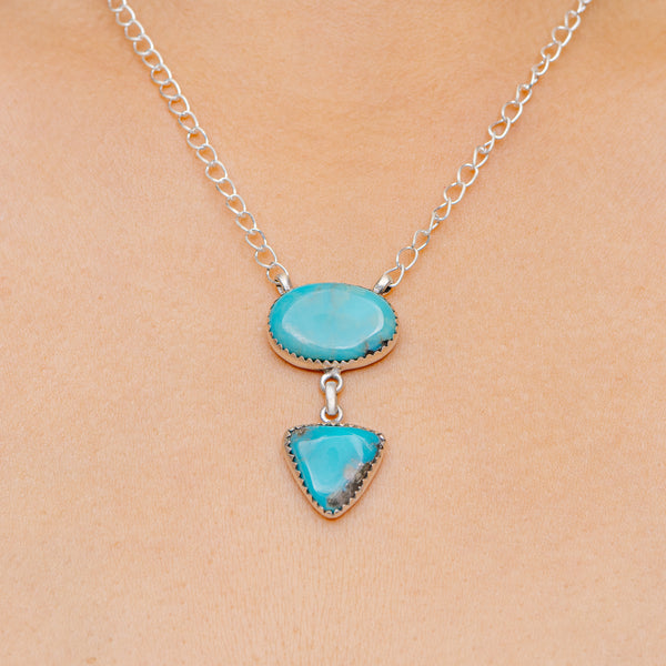 Southwestern Style Hachita Turquoise Necklace 21" (.925 Sterling Silver)