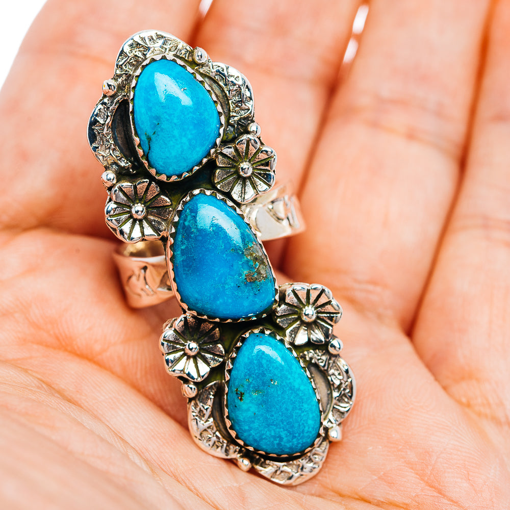 Exclusive Southwestern Style Campitos Turquoise Ring Size 8 Adjustable (.925 Sterling Silver)