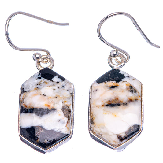 Pair of .925 sterling silver hook earrings with irregular white and dark turquoise stones