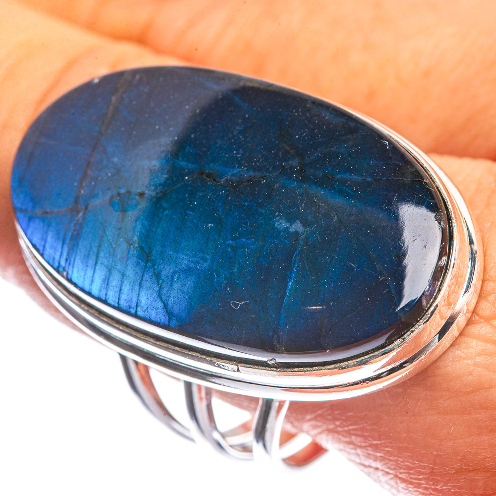 Huge Labradorite 925 Sterling Silver Ring Size 11.25