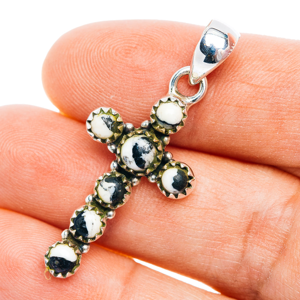 Southwestern Style White Buffalo Turquoise Cross Pendant 1 5/8" (.925 Sterling Silver)