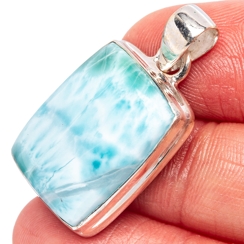 Rare Larimar Pendant 1 1/4" (.925 Sterling Silver)