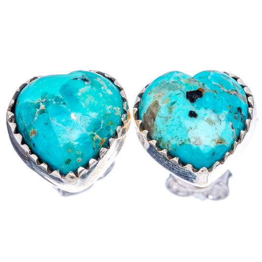 Turquoise heart stud earrings with scalloped .925 sterling silver bezel