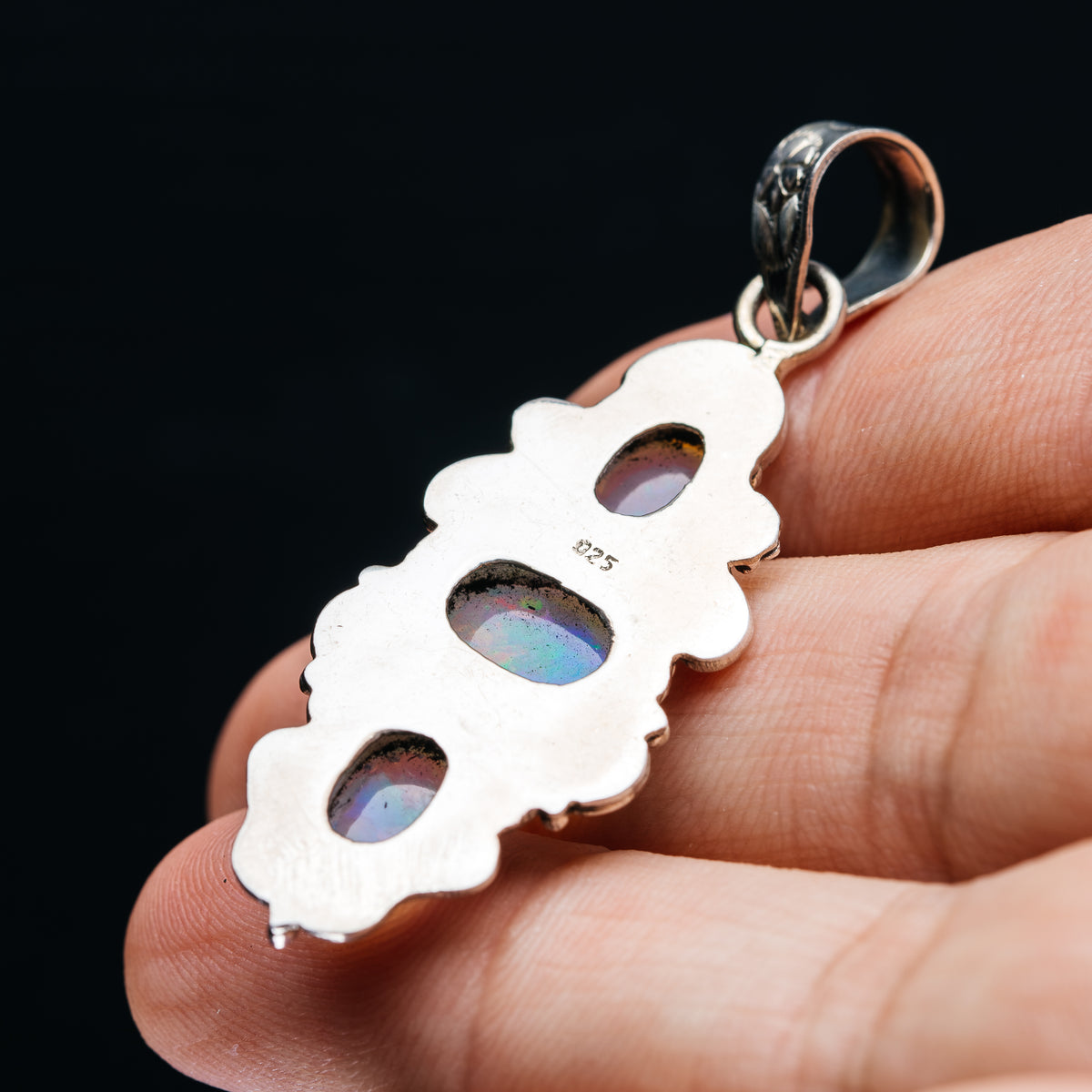 Sterling silver opal pendant back with .925 stamp and bail loop
