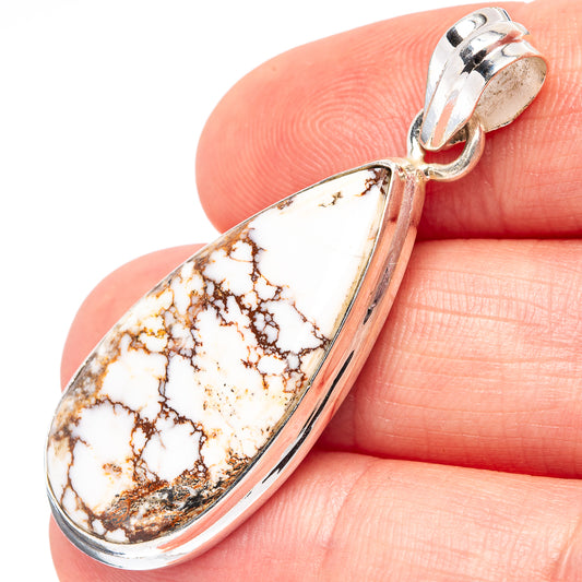 Teardrop jasper pendant with white and brown webbed stone, .925 sterling silver setting