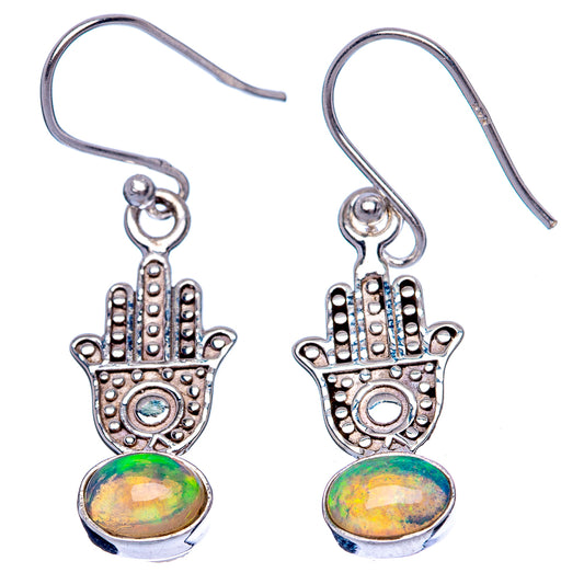 Rare Ethiopian Opal Peace Earrings 1 3/8" (925 Sterling Silver) E1494
