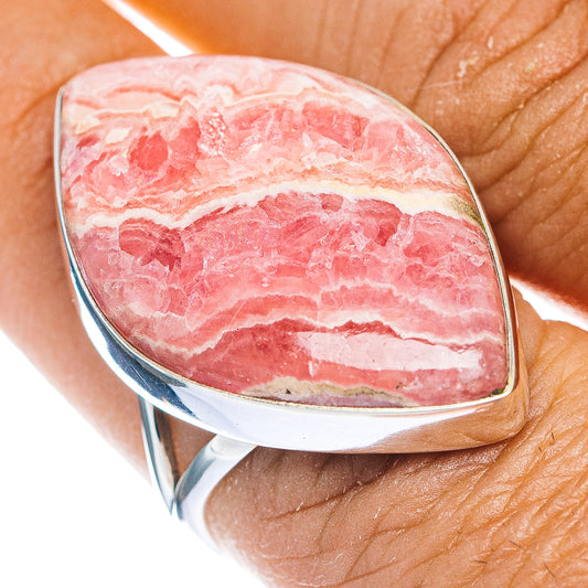 Oval pink rhodochrosite cabochon sterling silver ring