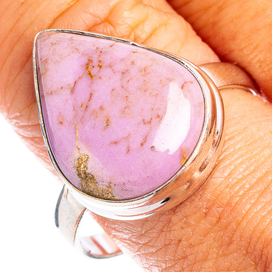 Sterling silver ring with purple phosphosiderite teardrop cabochon stone