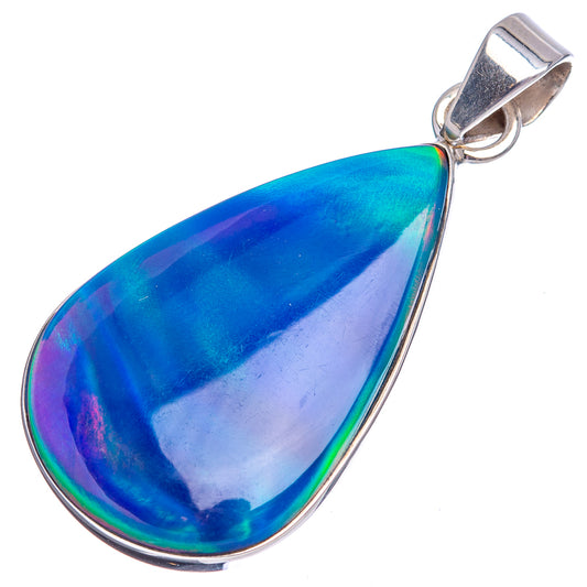 Teardrop opal pendant .925 sterling silver, iridescent blue with green flash, bail