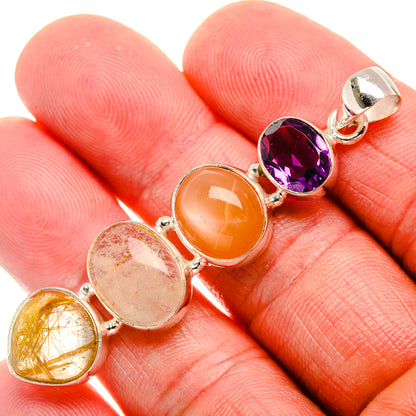 Rutilated Quartz, Carnelian, Amethyst Pendant 2 1/4" (925 Sterling Silver) PD37935