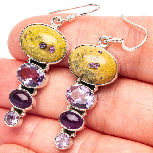 Atlantisite, Amethyst 925 Sterling Silver Earrings 1 7/8" (925 Sterling Silver) E2187