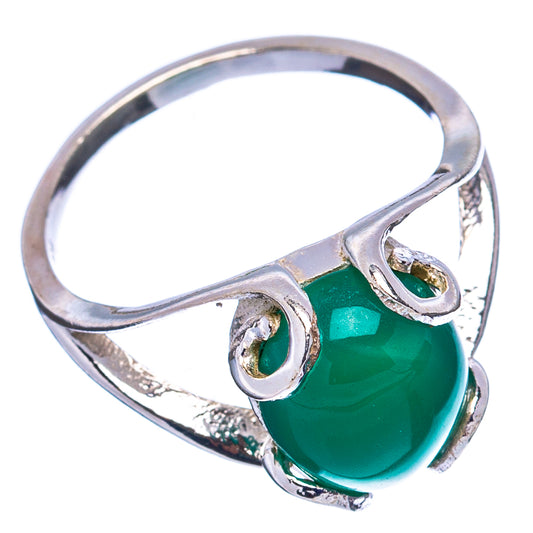 Sterling silver ring with green onyx oval cabochon and openwork gallery, size 7