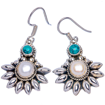 Cultured Pearl, Tibetan Turquoise Earrings 1 3/8" (925 Sterling Silver) E433362