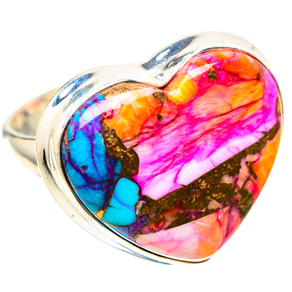 Heart-shaped multicolor gemstone-look ring with sterling silver band and frame
