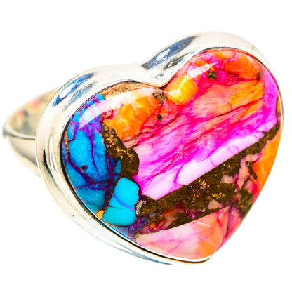Heart-shaped multicolor gemstone-look ring with sterling silver band and frame