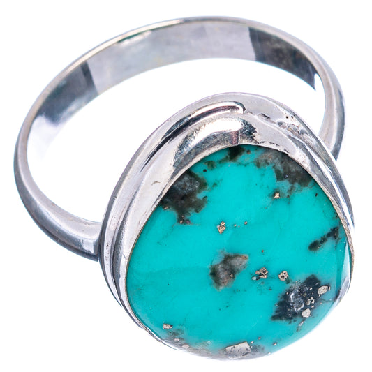 Turquoise cabochon ring in .925 sterling silver, round bezel, size 9