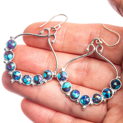 Purple Copper Composite Turquoise 925 Sterling Silver Earrings 1 7/8"
