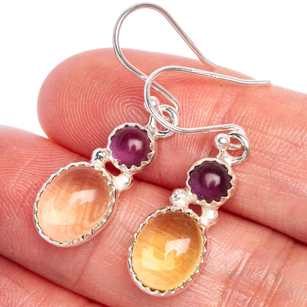 Rare Citrine, Amethyst Earrings 1 3/8" (925 Sterling Silver) E1030