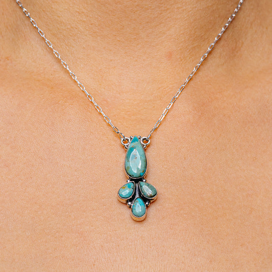 925 sterling silver turquoise teardrop pendant necklace with three gems and chain