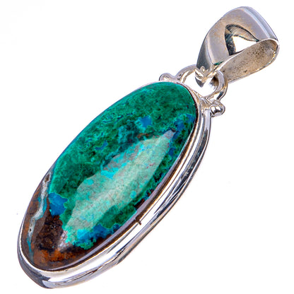 Oval chrysocolla pendant with green-blue stone and .925 sterling silver bail