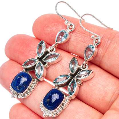 Premium Lapis Lazuli, Blue Topaz Earrings 2 1/4" (925 Sterling Silver) E1237