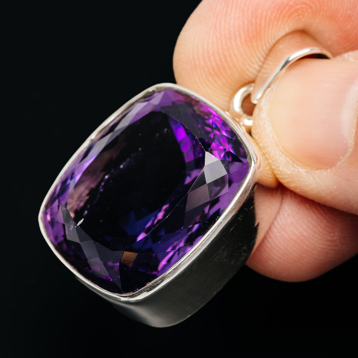 Premium 50ct Faceted Brazilian Amethyst Pendant 1 3/8" (.925 Sterling Silver)