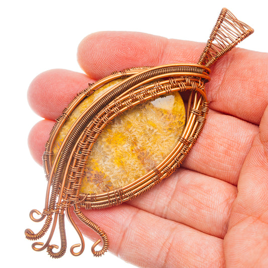 Fossil Coral Wire Wrap Pendant 3 1/2" (Copper)