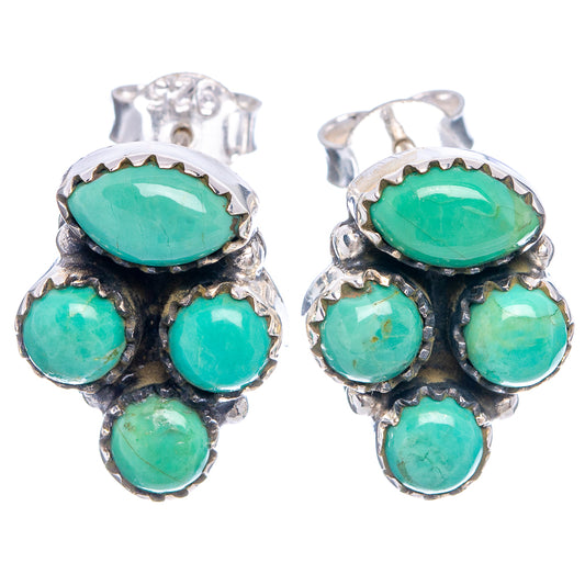 Turquoise cluster stud earrings, five oval stones per side, silver-tone settings