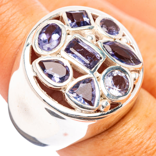 Sterling silver ring with faceted oval and marquise blue-purple stones