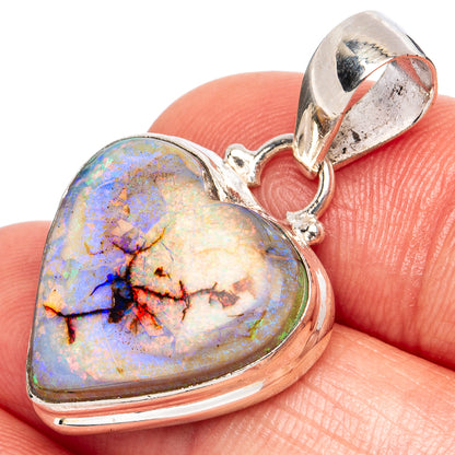 Rare Sterling Opal Heart Pendants 1 1/4" (925 Sterling Silver) P43235