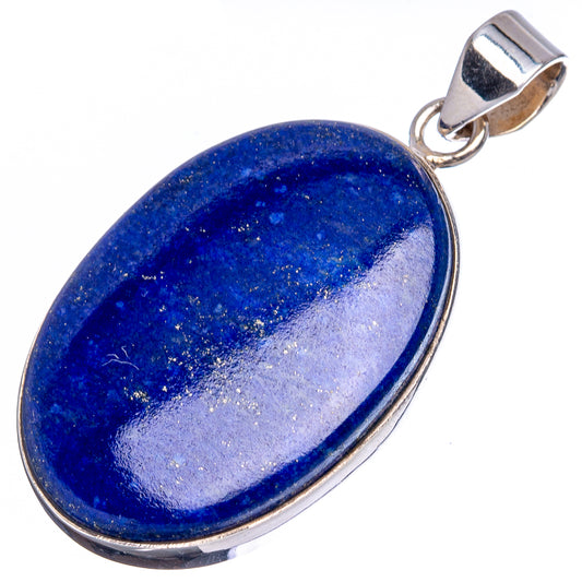 Oval lapis lazuli pendant in .925 sterling silver bezel with bail, blue with light streak