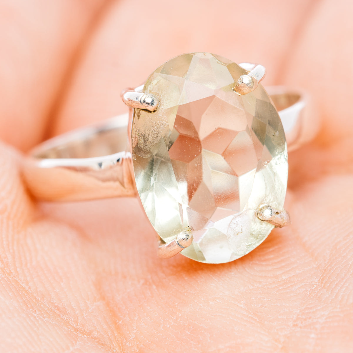 Faceted Prasiolite Ring Size 8.5 (.925 Sterling Silver)